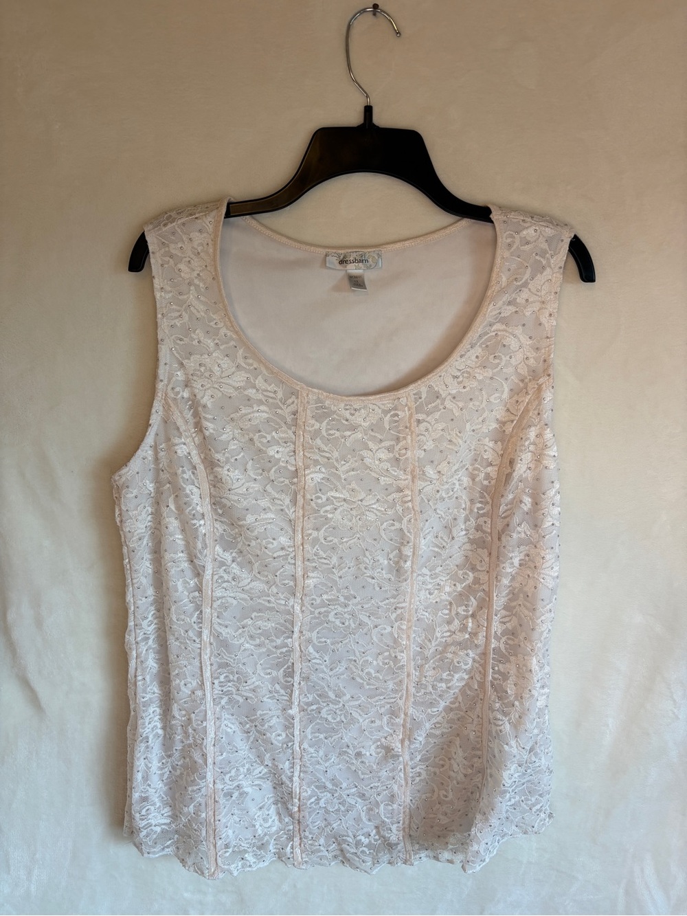 dressbarn Light Blush Lace Trim Scoop Neck Tank Women’s 1X
